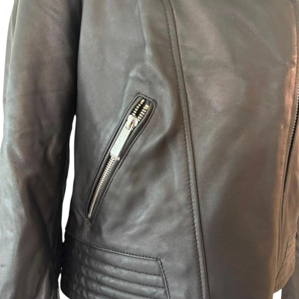 Michael Kors Black Moto Biker Zipper Pockets Asymmetrical Jacket Size Medium - Picture 7 of 10